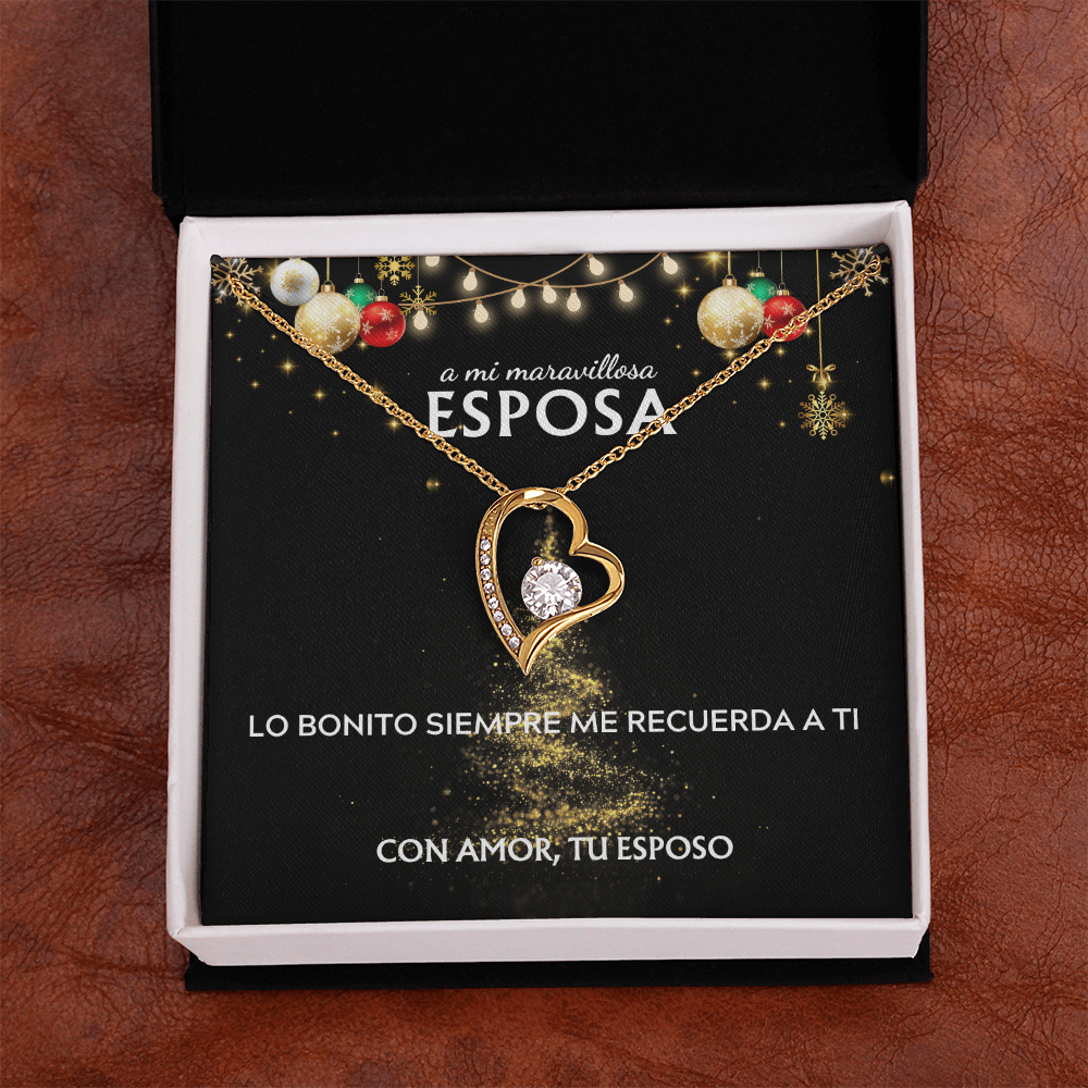Mi maravillosa esposa... con amor, tu esposo. Tarjeta navideña con collar Forever Love.