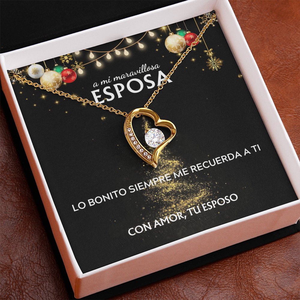 Mi maravillosa esposa... con amor, tu esposo. Tarjeta navideña con collar Forever Love.