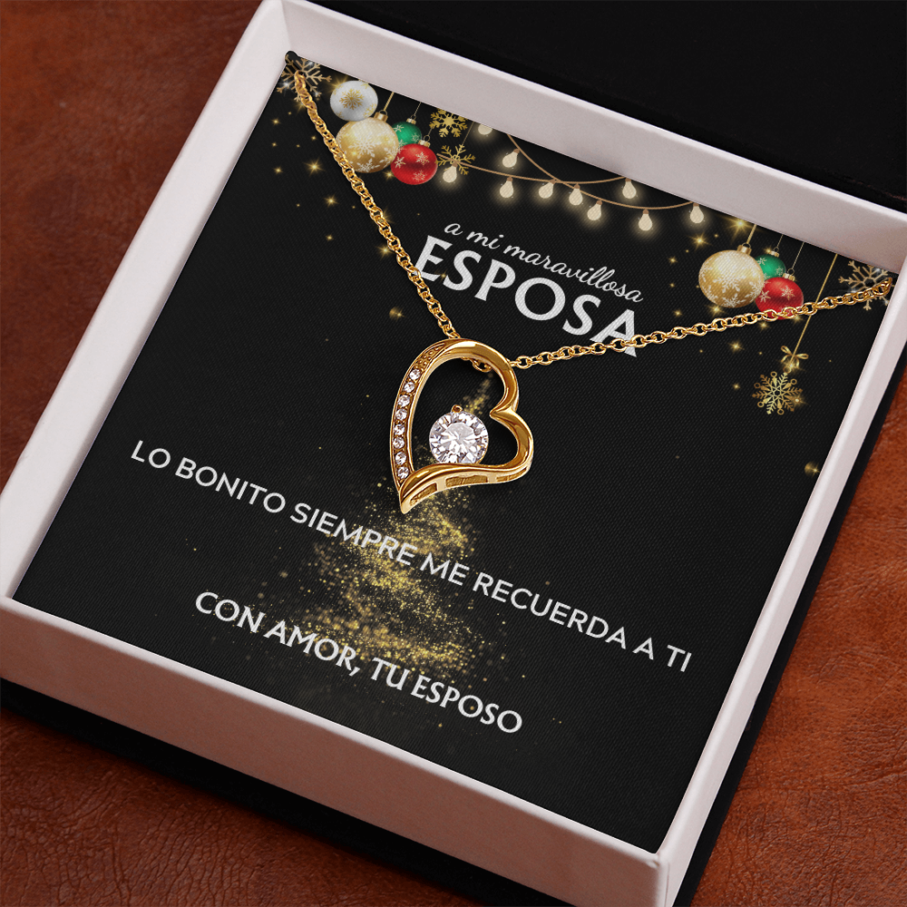 Mi maravillosa esposa... con amor, tu esposo. Tarjeta navideña con collar Forever Love.