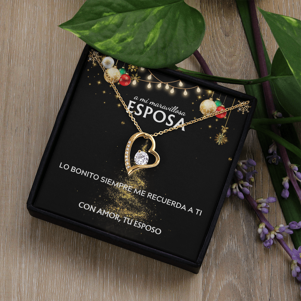 Mi maravillosa esposa... con amor, tu esposo. Tarjeta navideña con collar Forever Love.