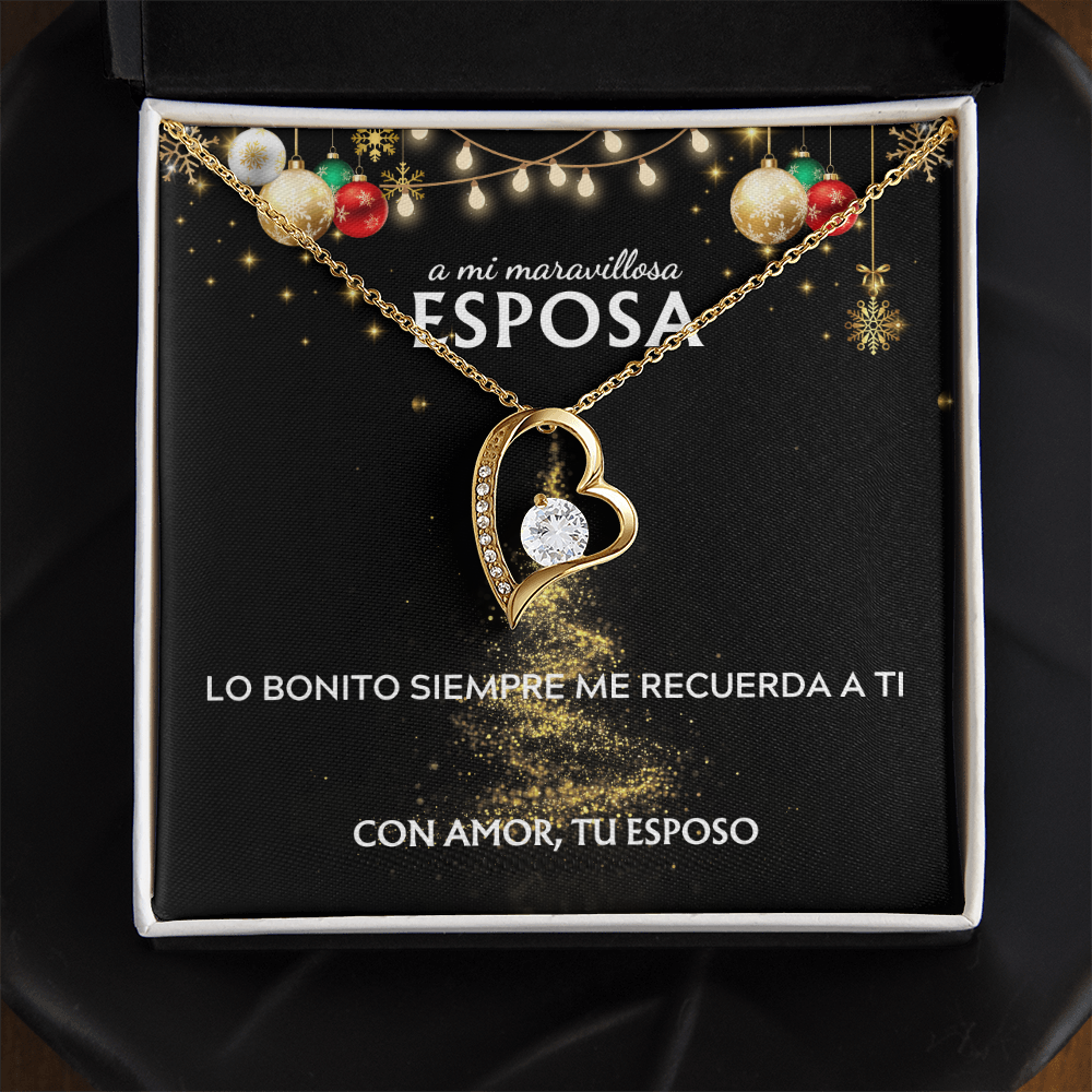 Mi maravillosa esposa... con amor, tu esposo. Tarjeta navideña con collar Forever Love.