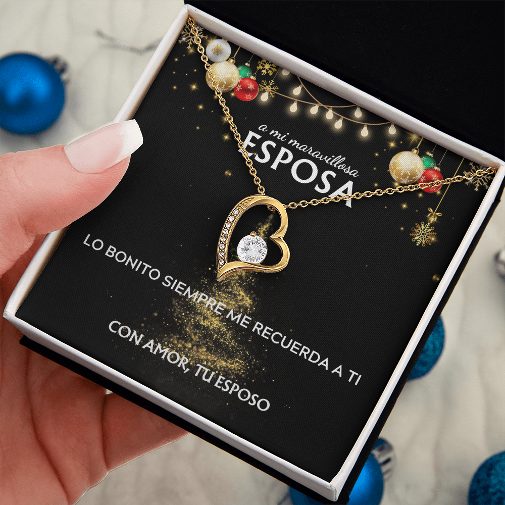 Mi maravillosa esposa... con amor, tu esposo. Tarjeta navideña con collar Forever Love.