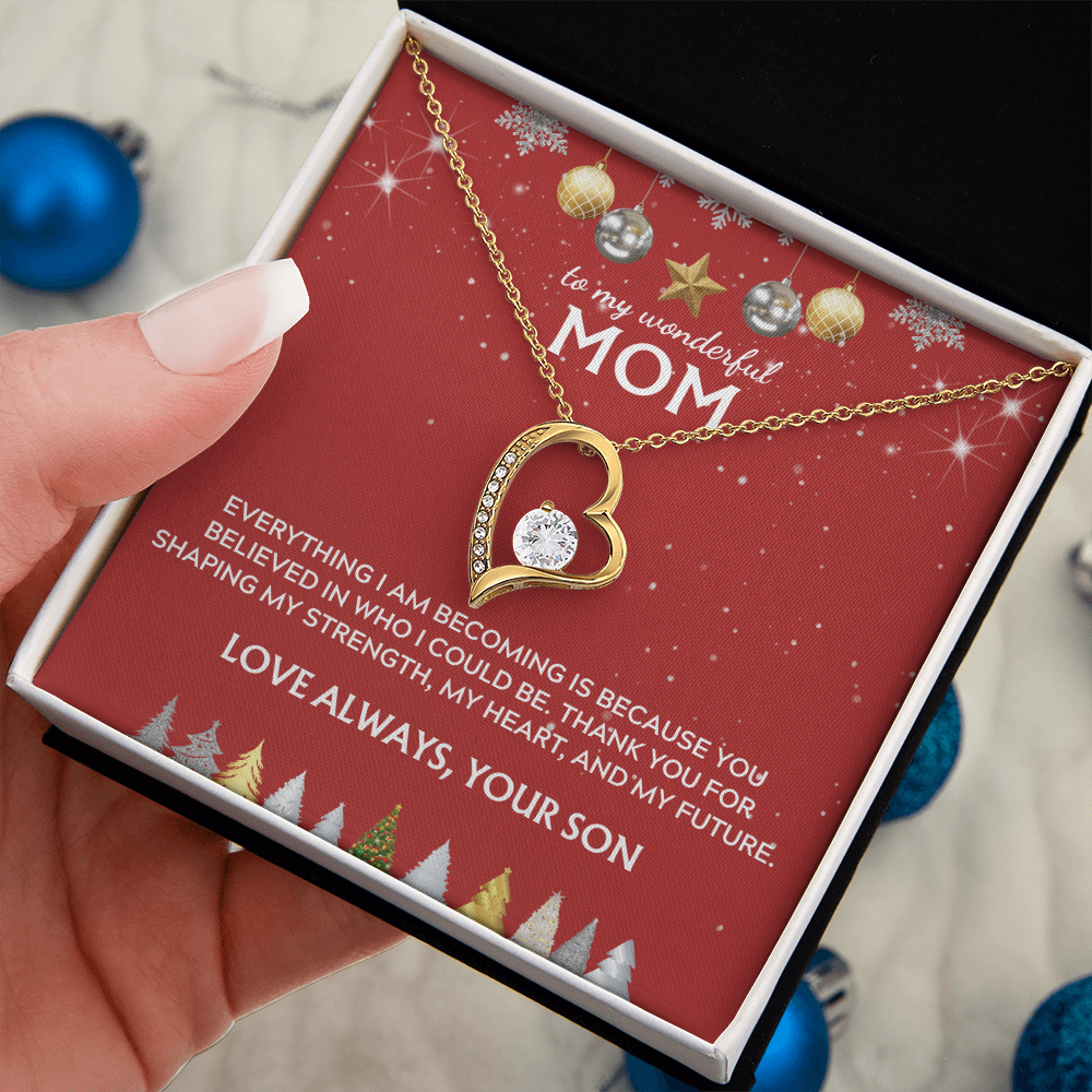 To Mom, from Son. Thank you for believing in me. Holiday card.