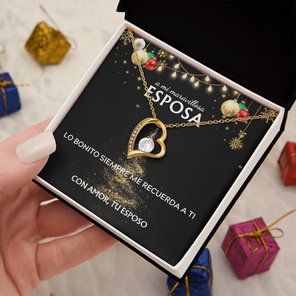 Mi maravillosa esposa... con amor, tu esposo. Tarjeta navideña con collar Forever Love.