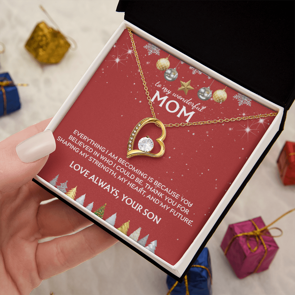 To Mom, from Son. Thank you for believing in me. Holiday card.