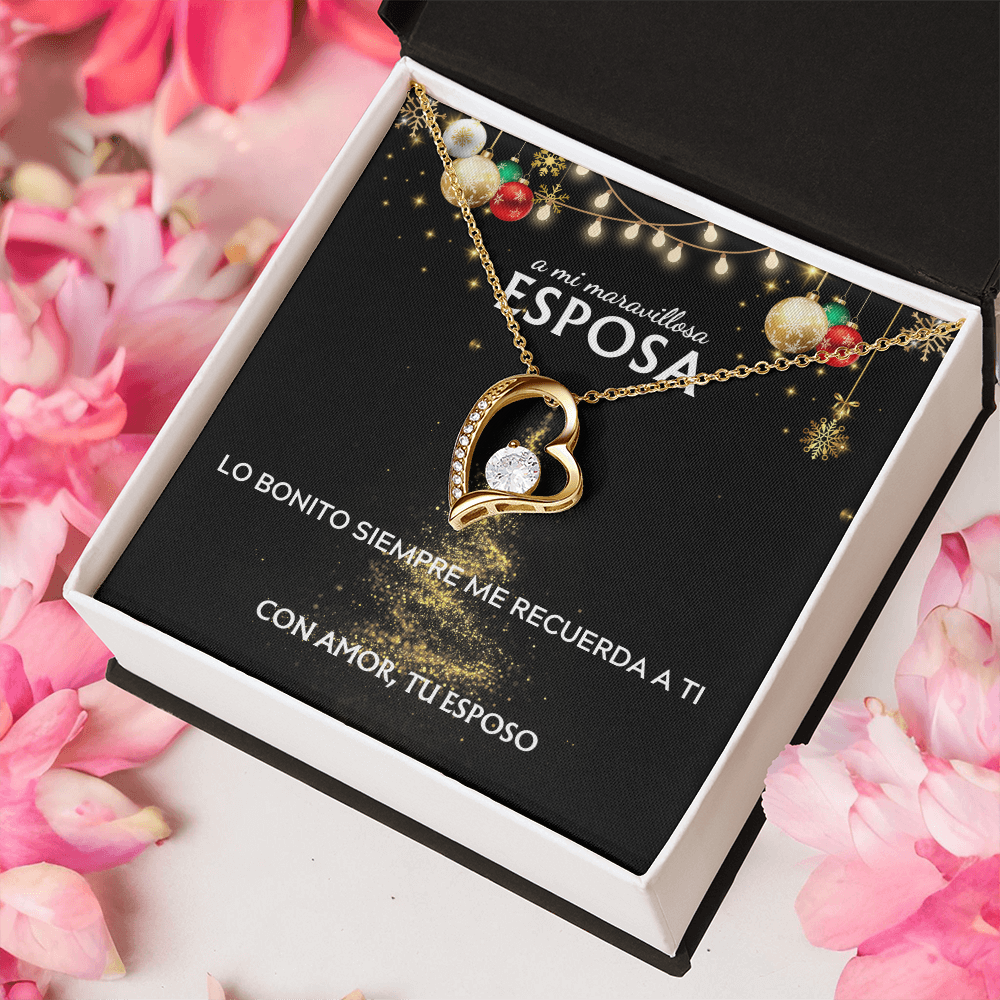 Mi maravillosa esposa... con amor, tu esposo. Tarjeta navideña con collar Forever Love.