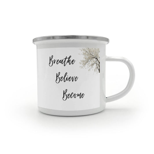 Breathe. Believe. Become. Simple Design Camping Mug.