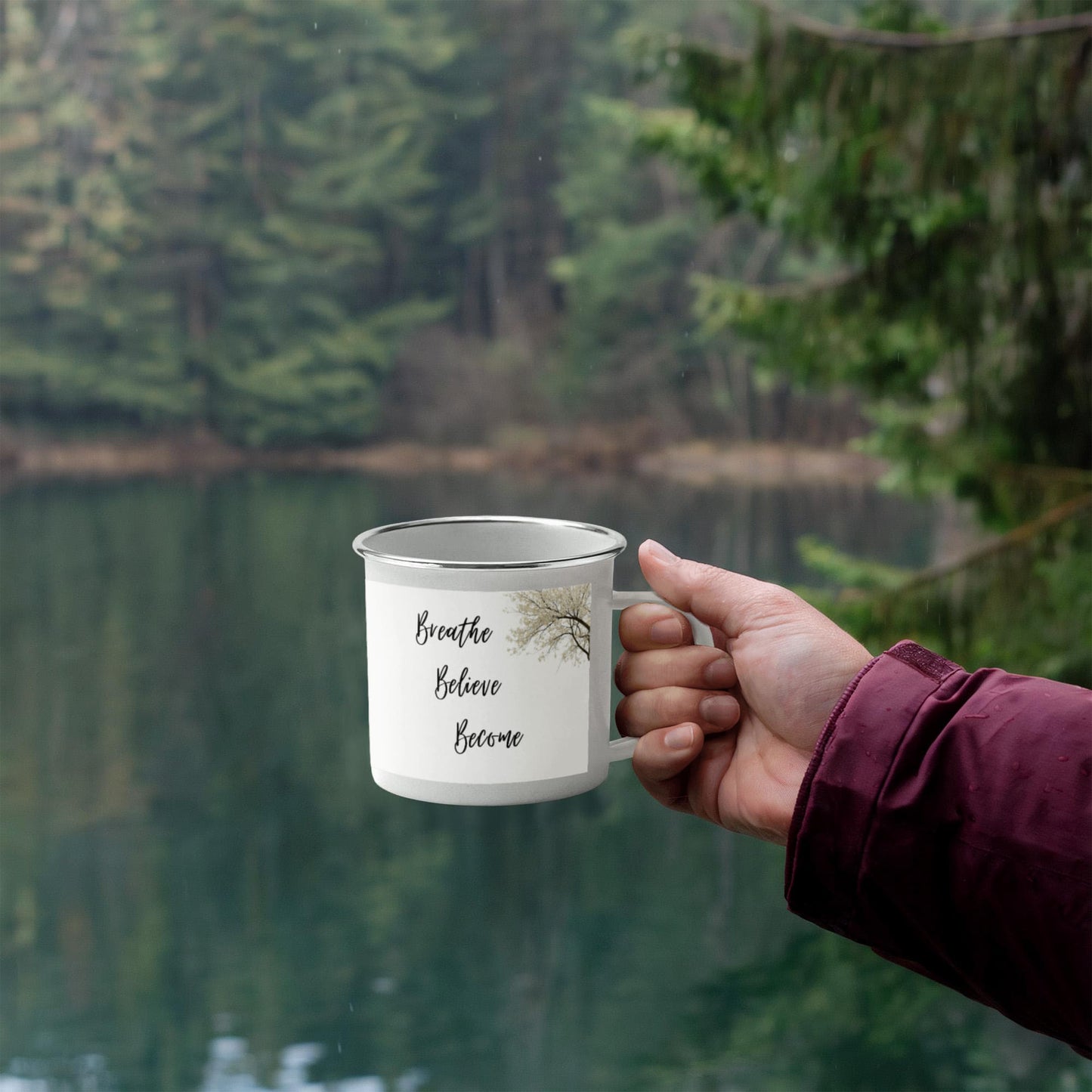 Breathe. Believe. Become. Simple Design Camping Mug.
