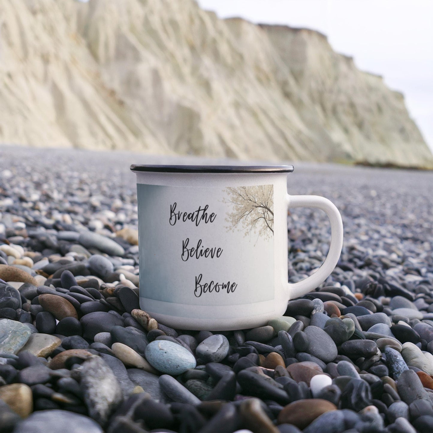 Breathe. Believe. Become. Camping Mug.