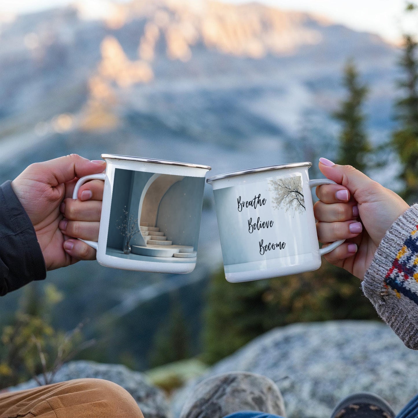 Breathe. Believe. Become. Camping Mug.