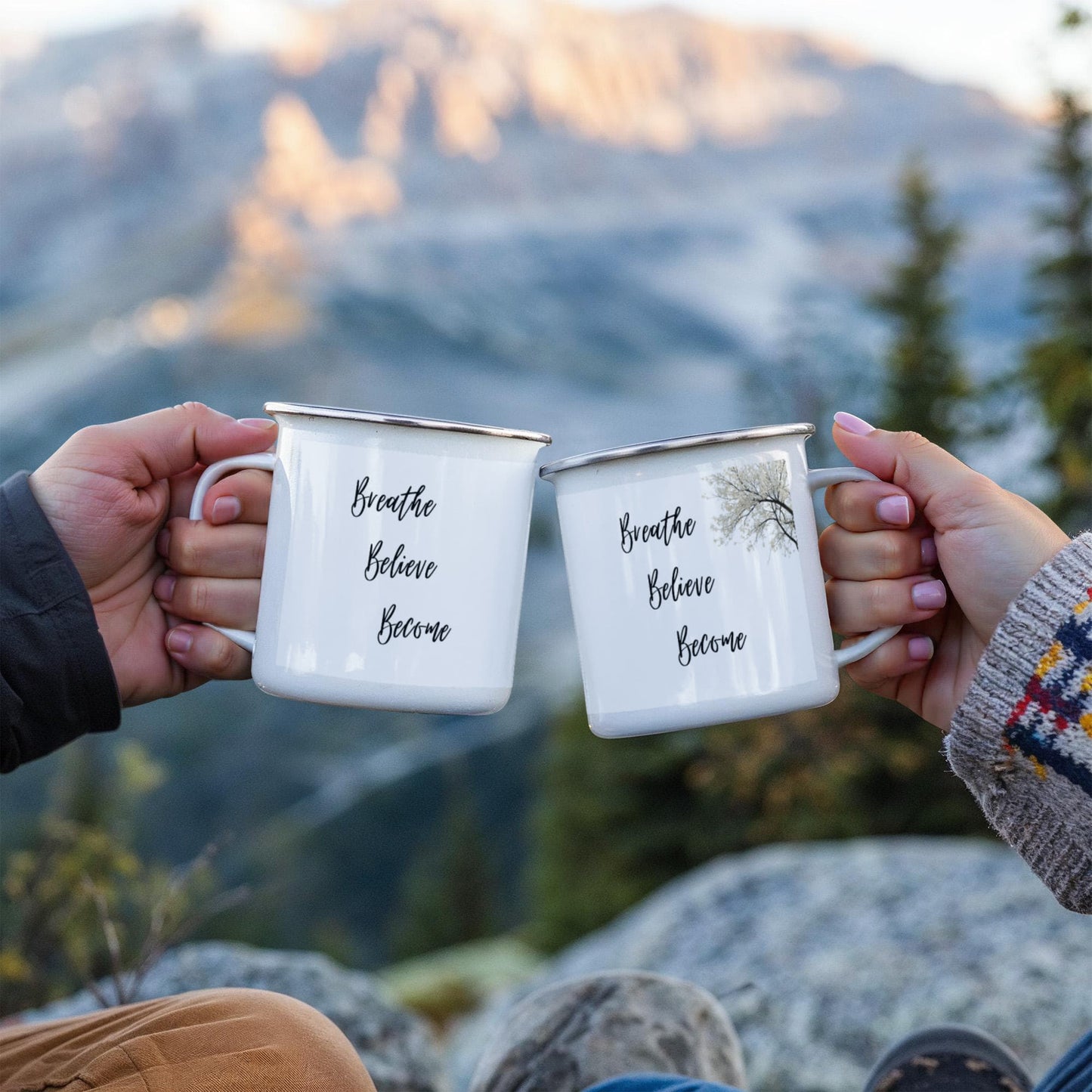 Breathe. Believe. Become. Simple Design Camping Mug.