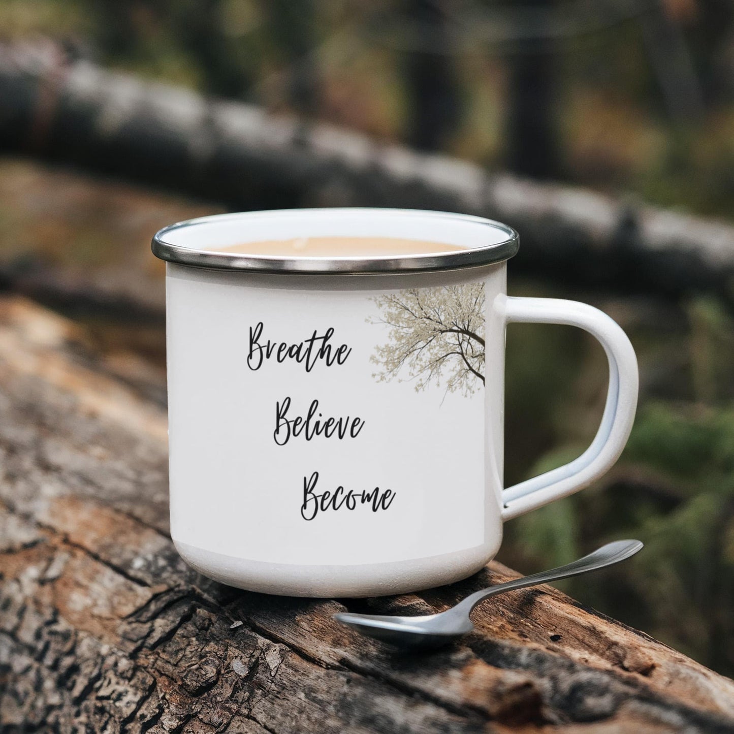 Breathe. Believe. Become. Simple Design Camping Mug.