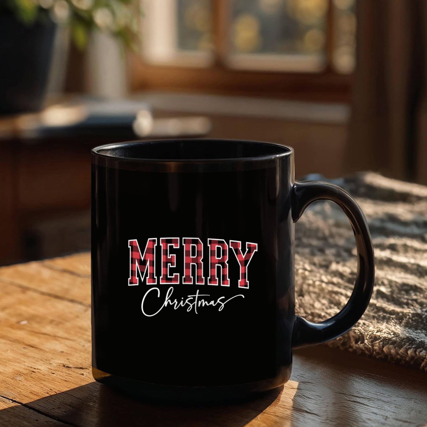 Merry Christmas Black Ceramic Mug