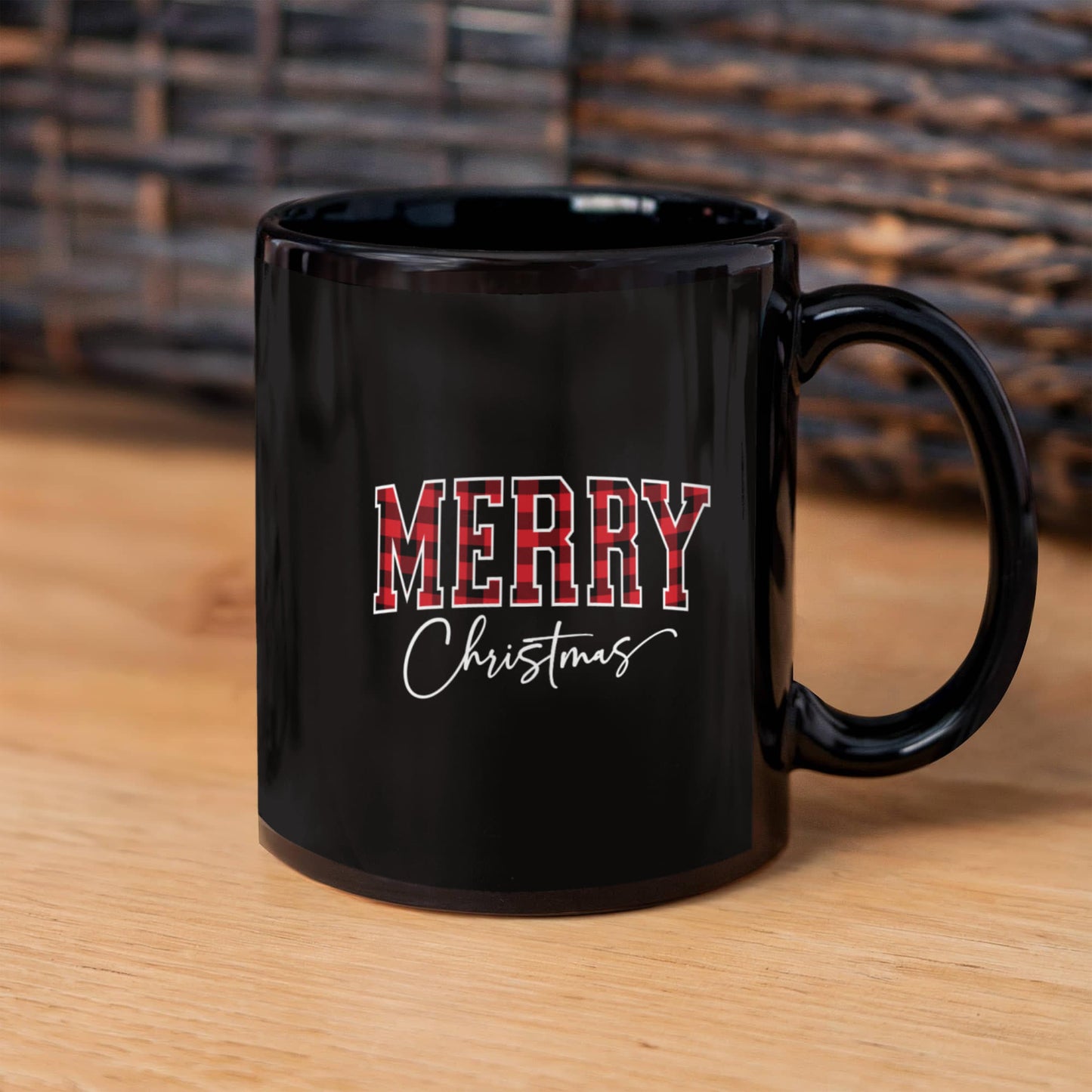 Merry Christmas Black Ceramic Mug