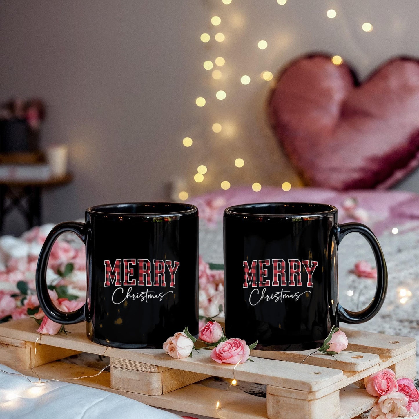 Merry Christmas Black Ceramic Mug