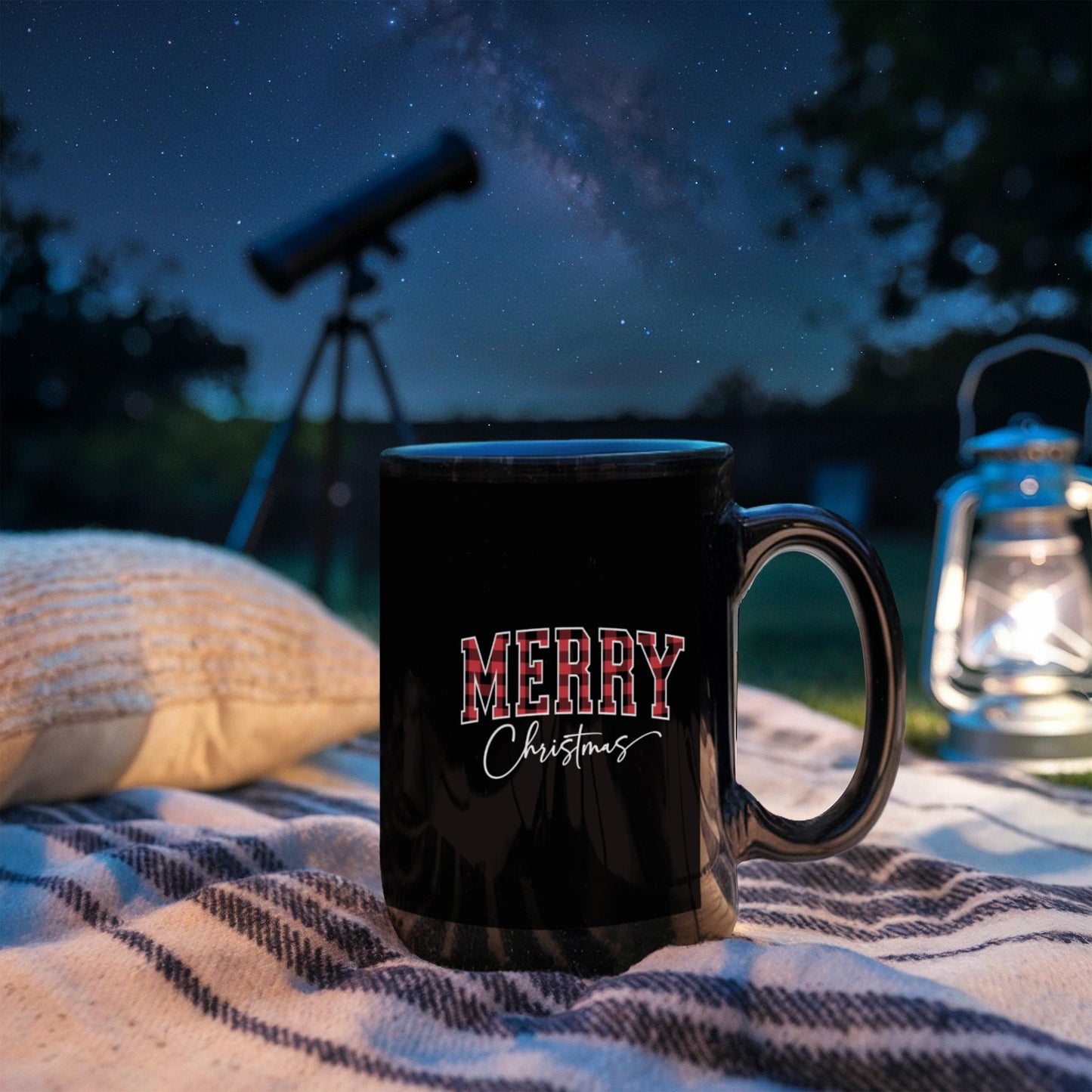 Merry Christmas Black Ceramic Mug