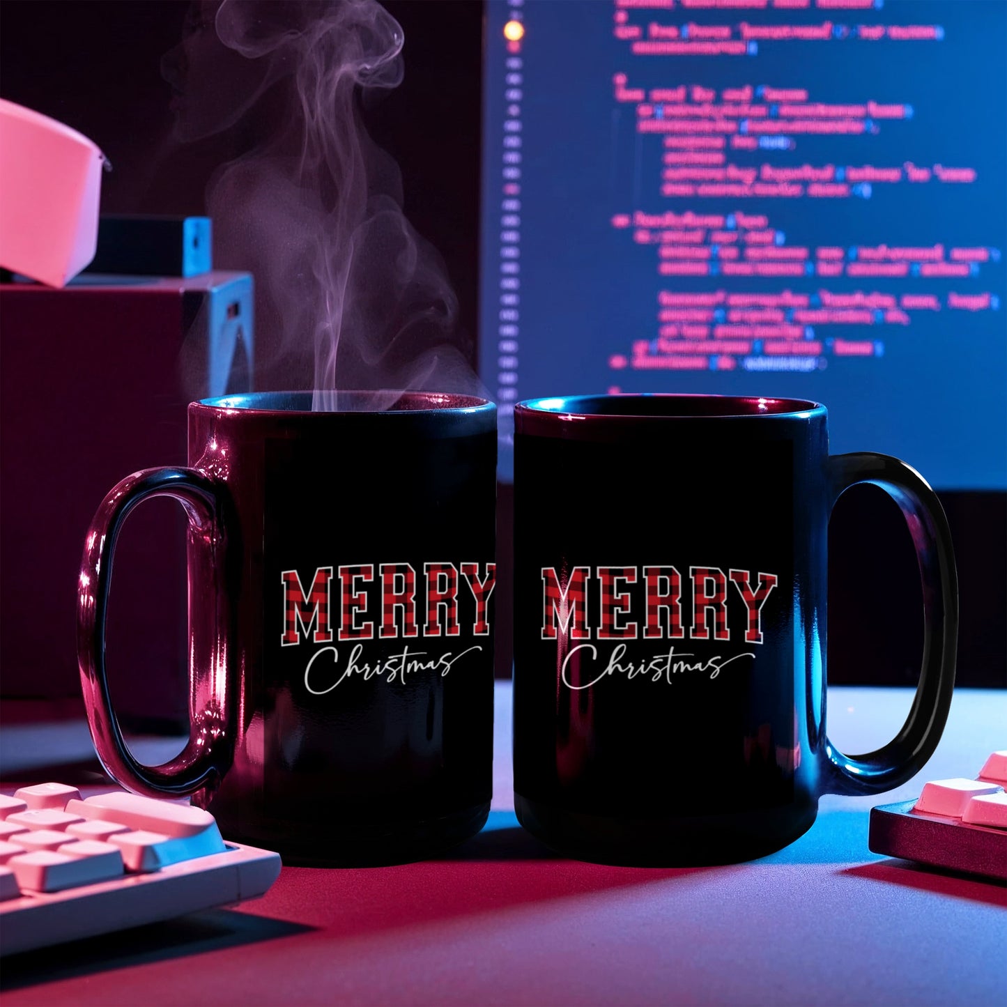 Merry Christmas Black Ceramic Mug