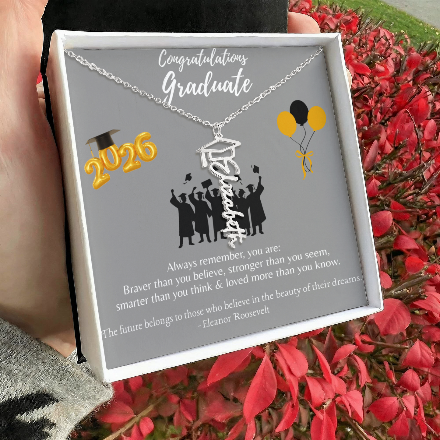 Graduation Name Necklace with Always Remember Quote