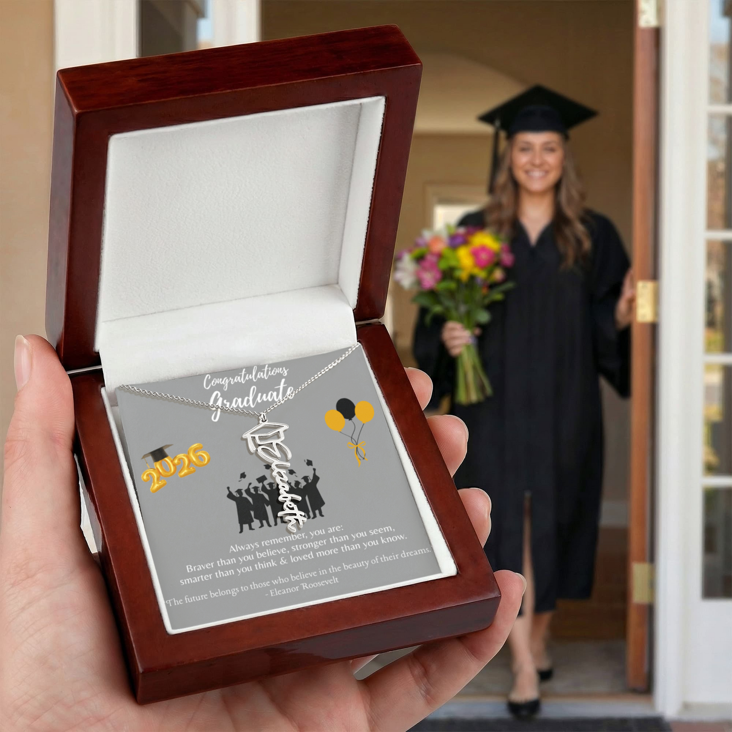 Graduation Name Necklace with Always Remember Quote