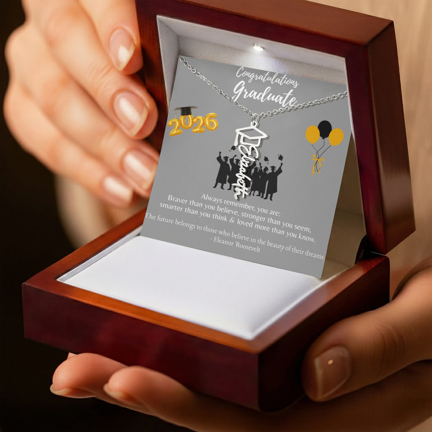 Graduation Name Necklace with Always Remember Quote