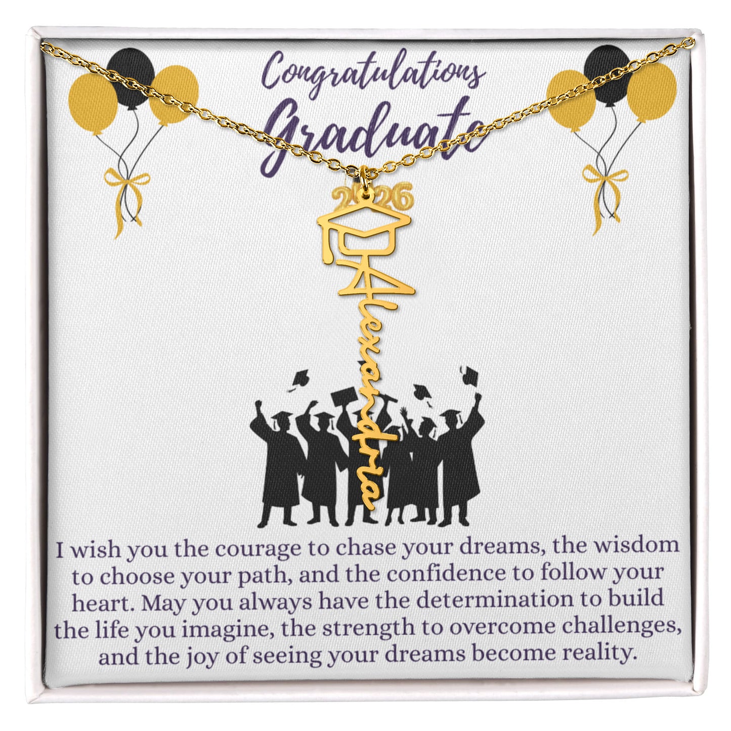 Name Graduation Necklace with "I wish..." Quote
