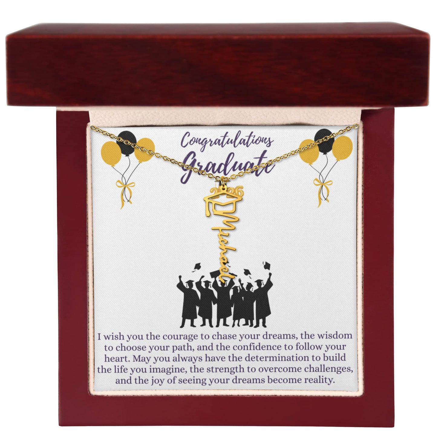 Name Graduation Necklace with "I wish..." Quote