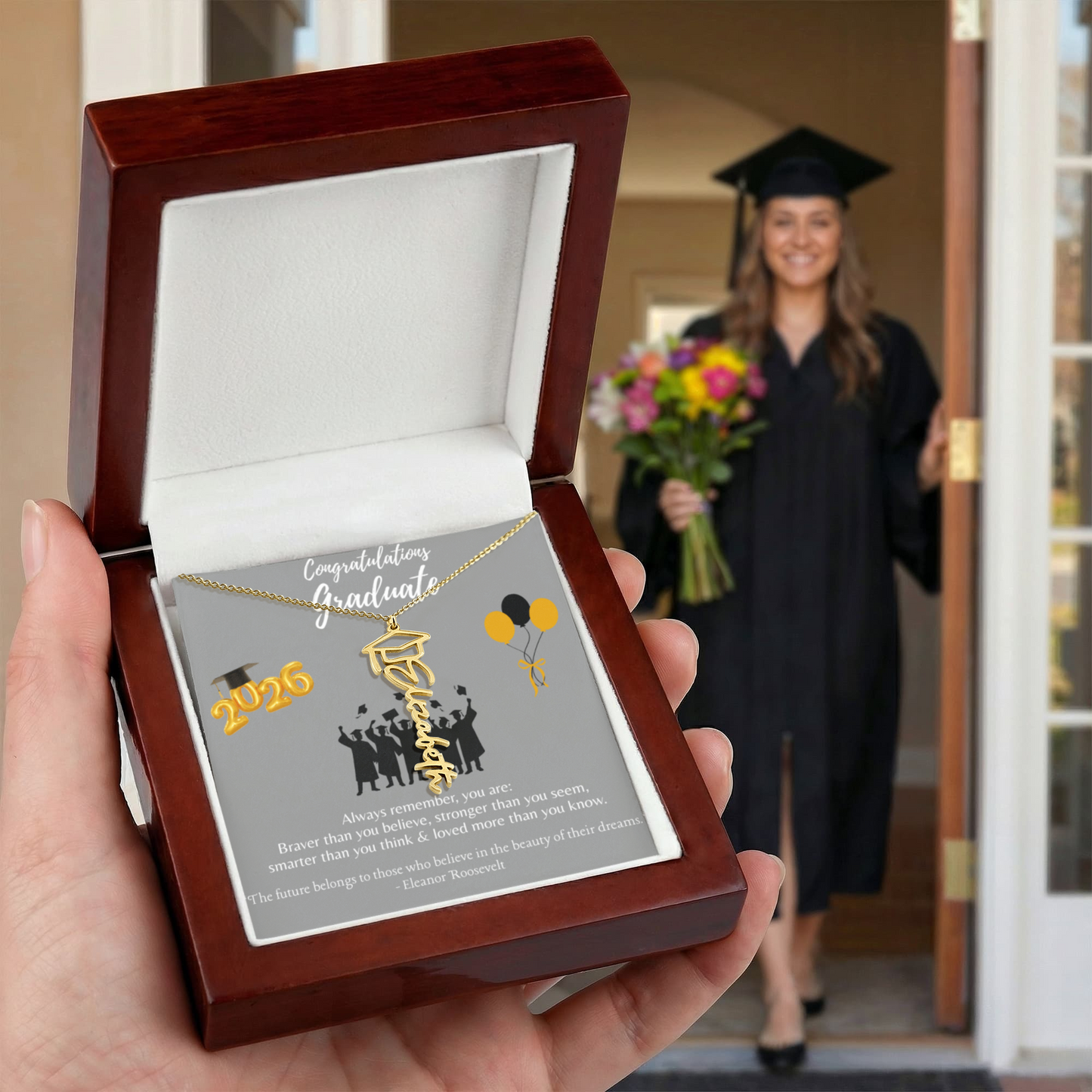 Graduation Name Necklace with Always Remember Quote