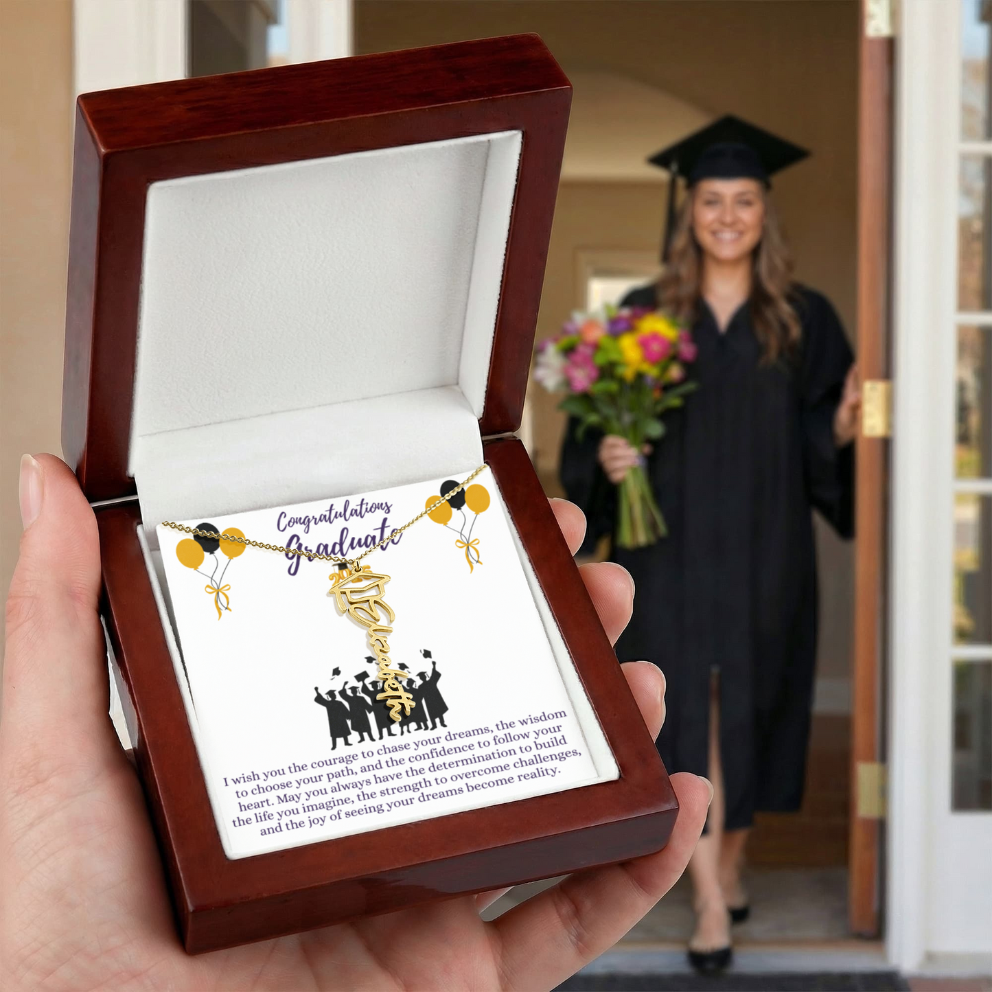 Name Graduation Necklace with "I wish..." Quote